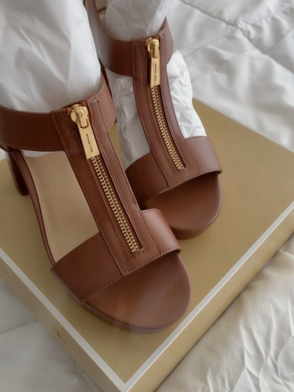 Brown Leather Zip-Front Women's Sandals